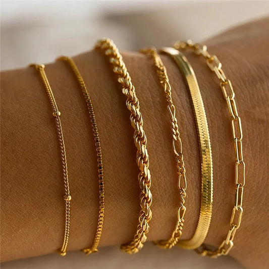 6Pcs Gold Color Multilayer Bracelet Set  for Women 2024