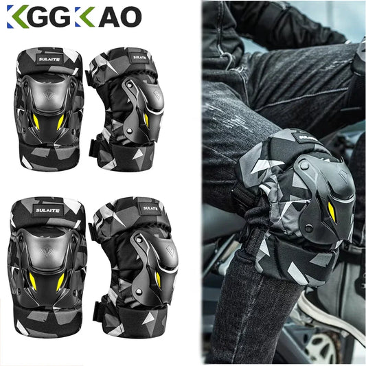 1 Pair Motorcycle Knee Shin Guard Pads Black Adjustable Knee Cap Pads Protector Armor for Motocross Racing Mountain Biking